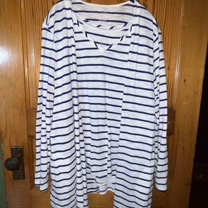 Chico's Navy and White Striped Tee
